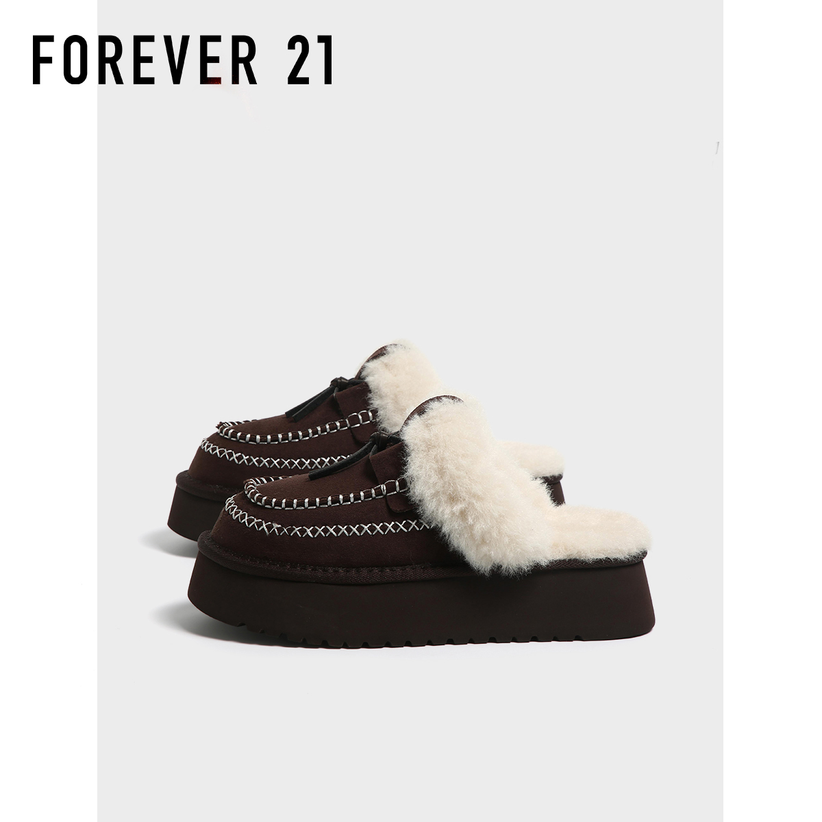 F21厚底半拖棉拖鞋女2025