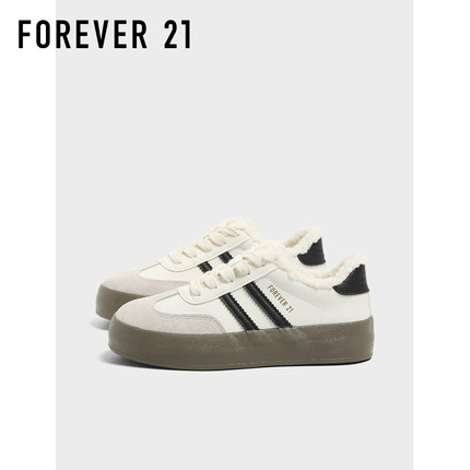 F21真皮加绒德训鞋女2025新款秋冬保暖厚底休闲时尚百搭板鞋棉鞋