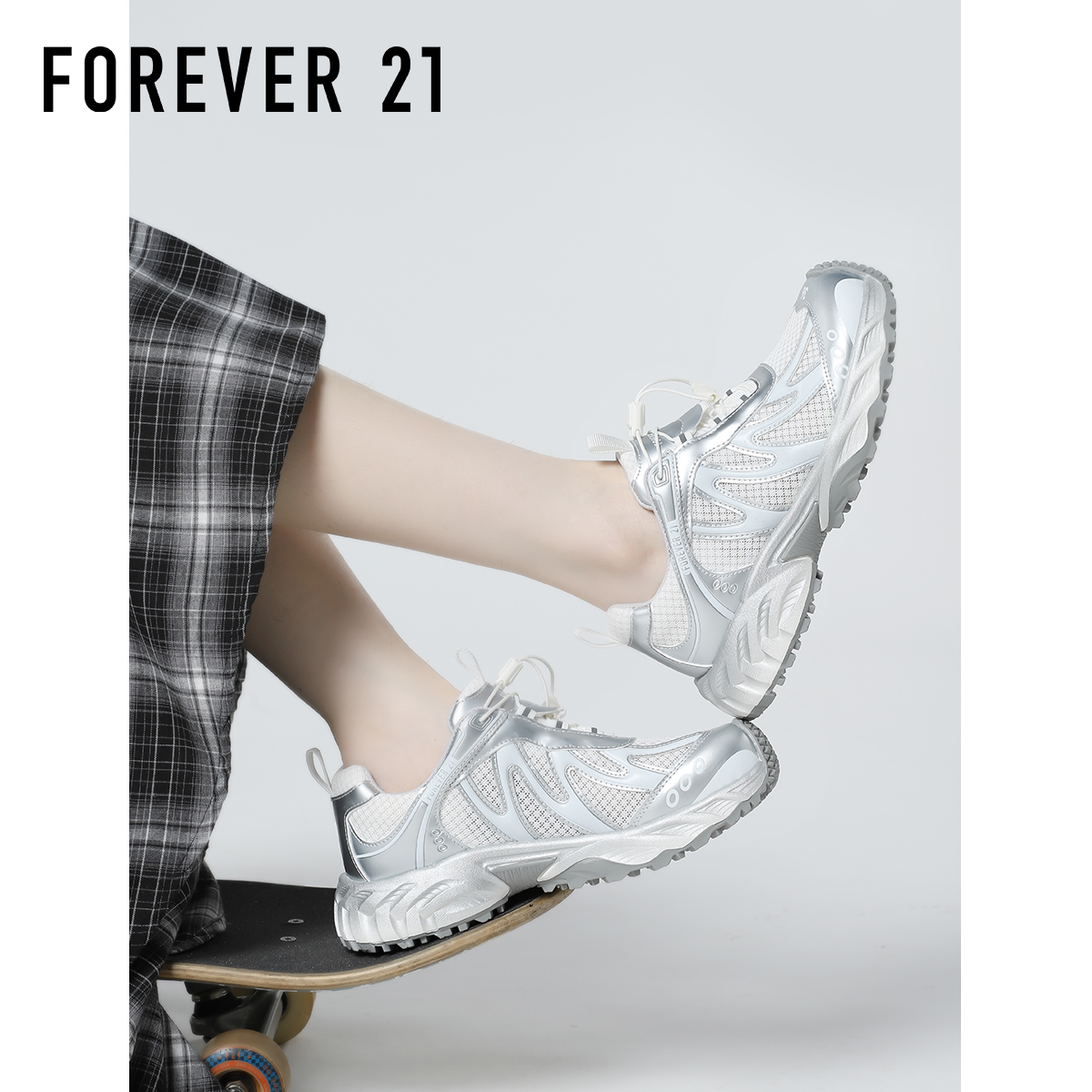 F21银色老爹鞋女2025新款