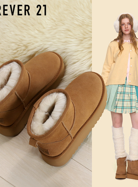 F21牛皮厚底羊毛雪地靴女2025新款冬季保暖真皮东北防水防滑棉鞋