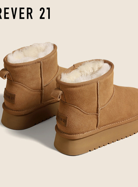 F21羊毛牛皮雪地靴女2025新款冬厚底保暖加绒软防滑真皮中筒棉鞋
