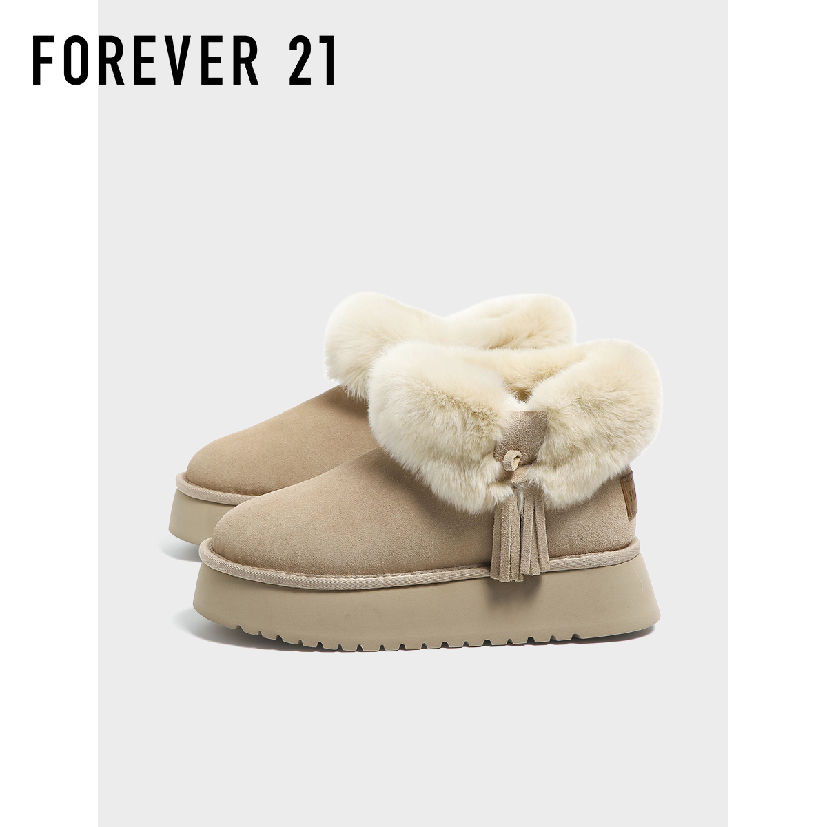 F21獭兔毛雪地靴女2025新款
