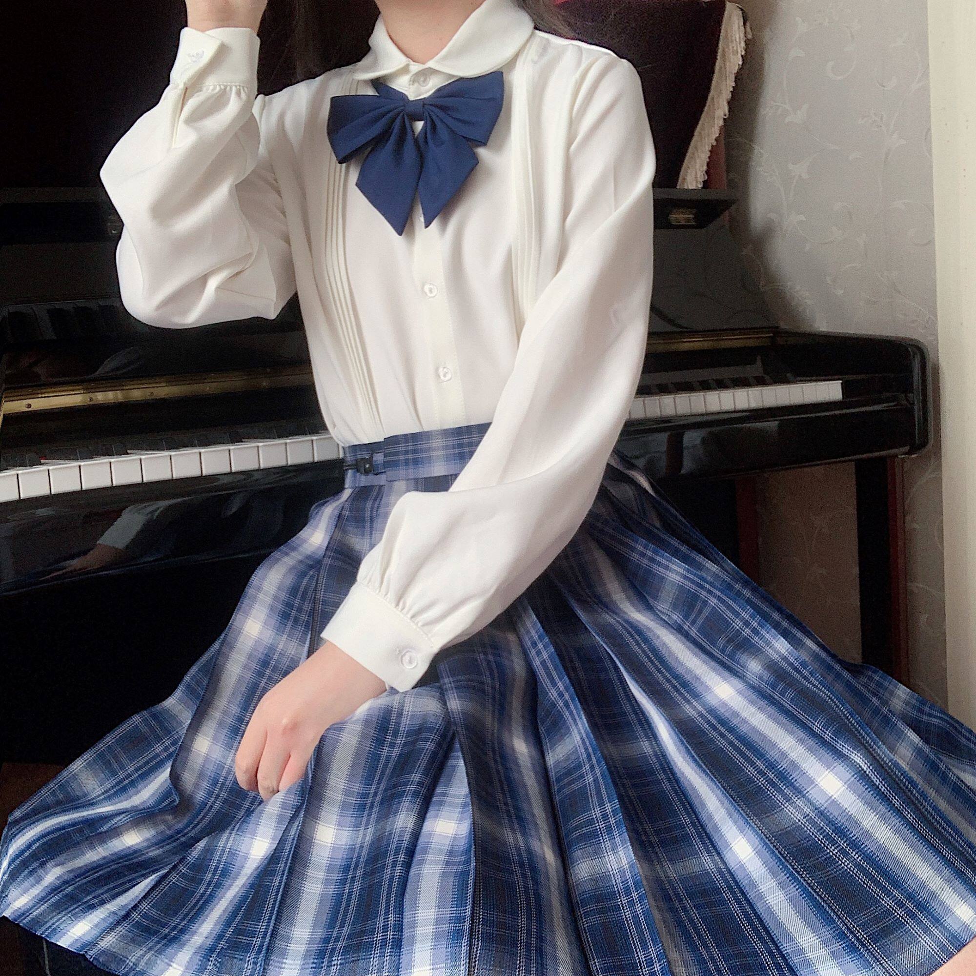 【半亩方糖】*小澄陆*现货原创jk制服温柔蓝格百褶少女半身裙