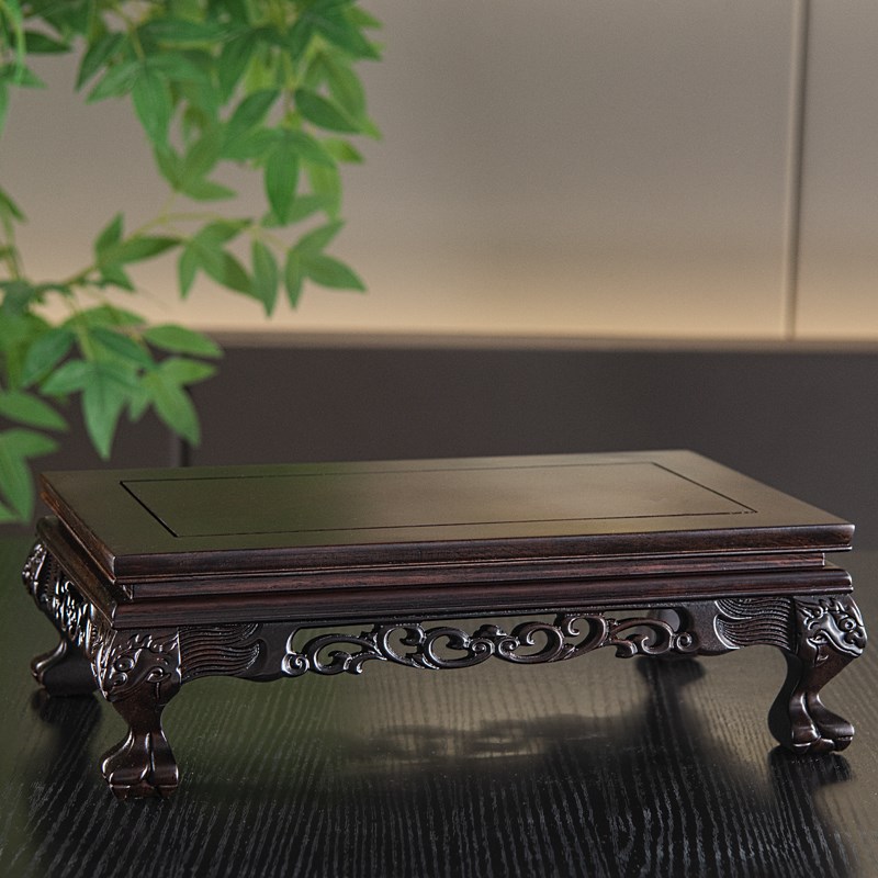 黑檀木长方形底座花瓶盆景奇石头佛像茶壶建盏工艺品摆件实木托架