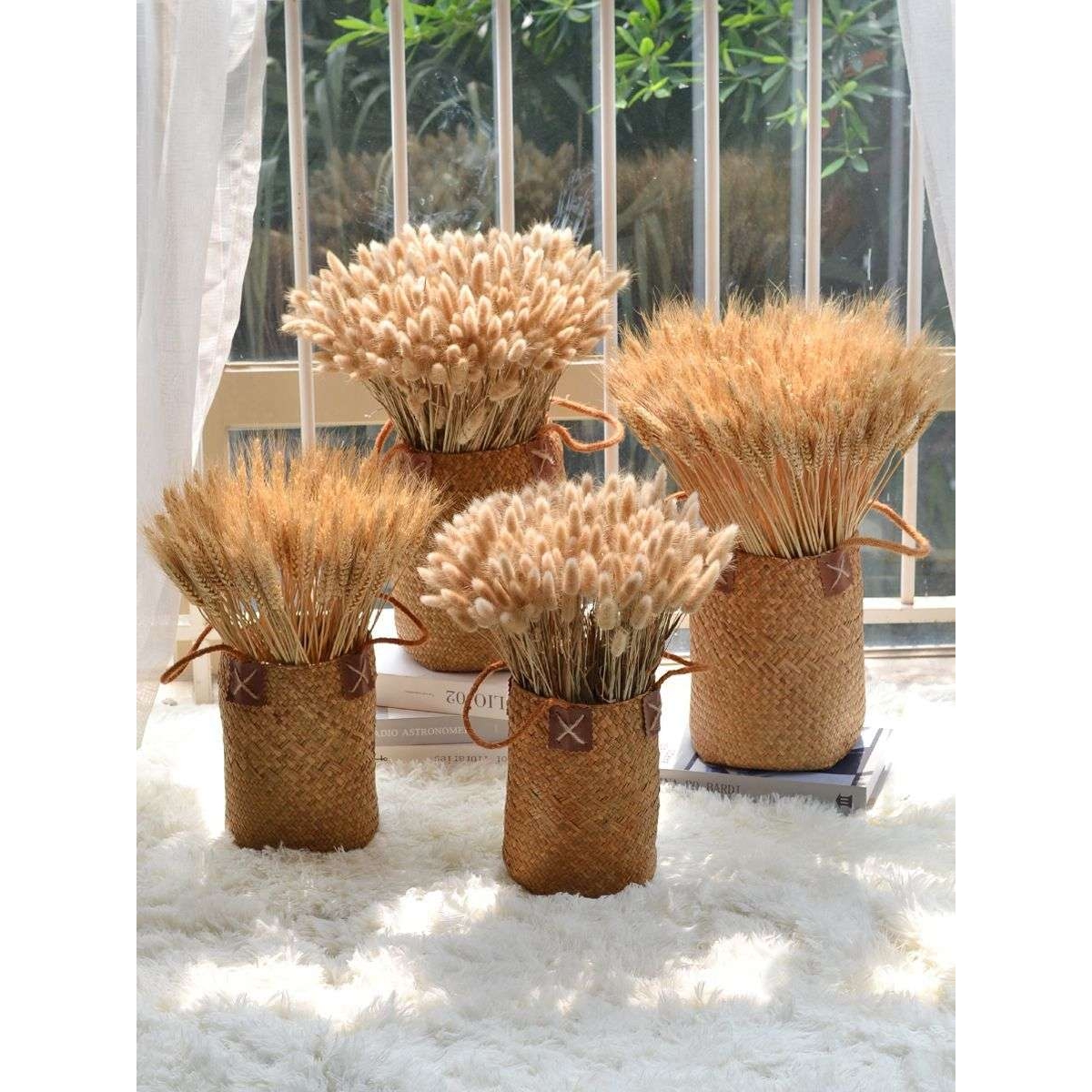 田园风花篮23麦穗装饰摆件大18编织草编花盆天然海草人芦苇干花好