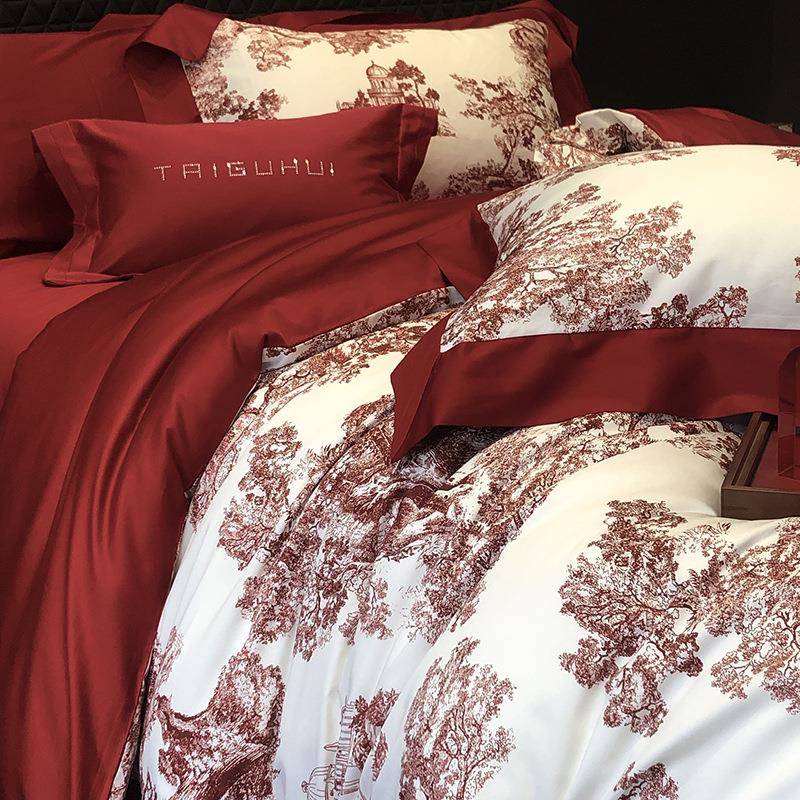 浪漫婚庆长绒棉全棉四件套高端纯棉结婚花卉数码印花被套床品花色