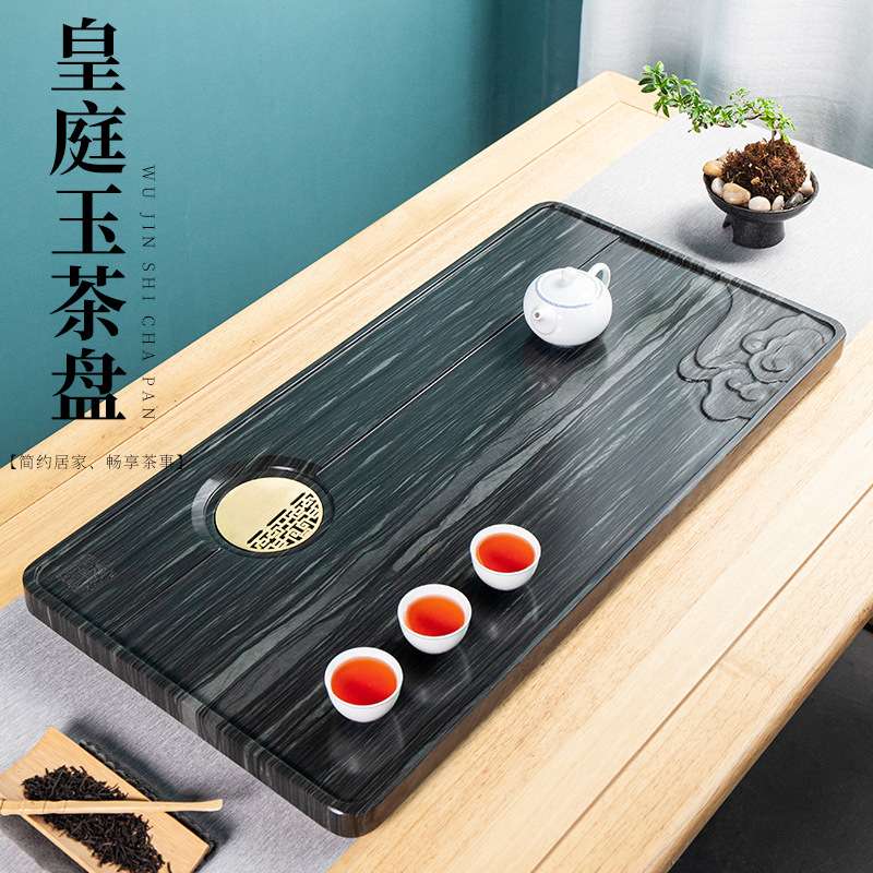 天然绿木纹石茶盘石头大小号茶台茶海茶具石艺绿檀石茶桌轻奢复古
