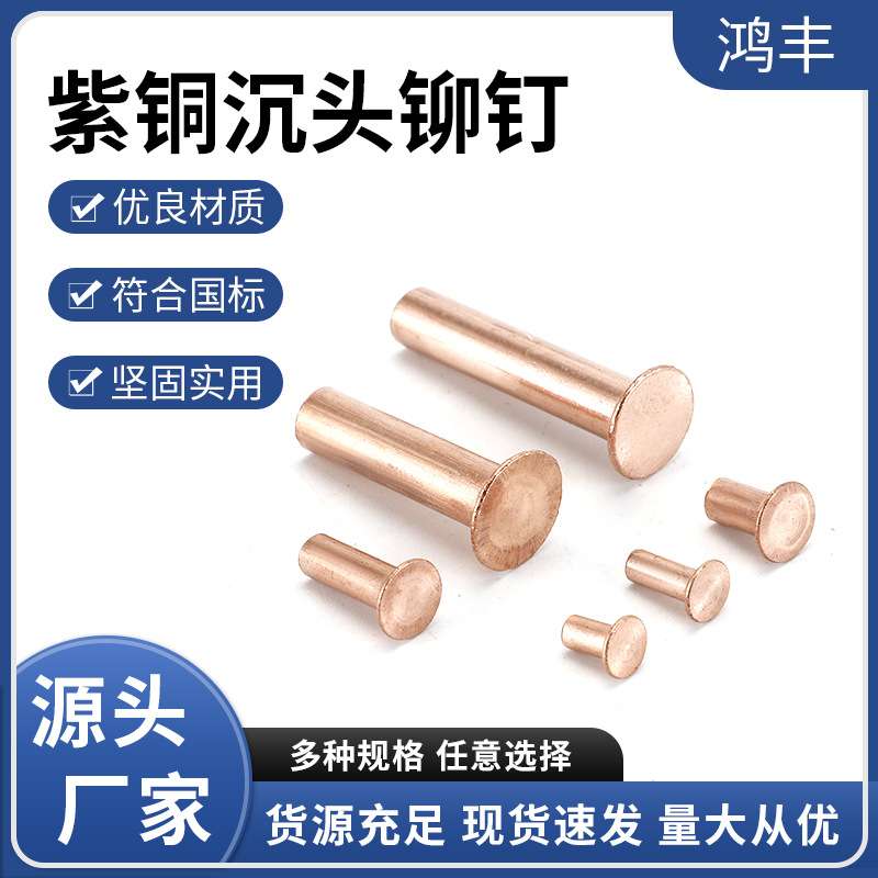 厂家供应紫铜沉头铆钉GB869实心铆钉平锥头铆钉规格齐全