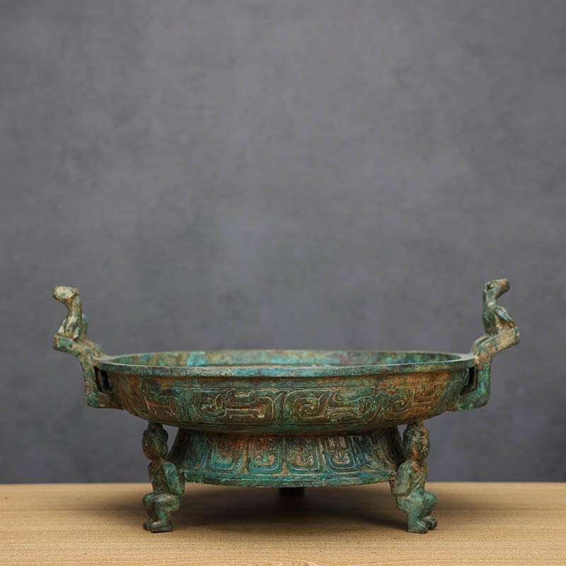 青铜器仿古摆件鱼盘墙盘鱼龙纹盘工艺品客厅桌面文玩装饰汉婚道具