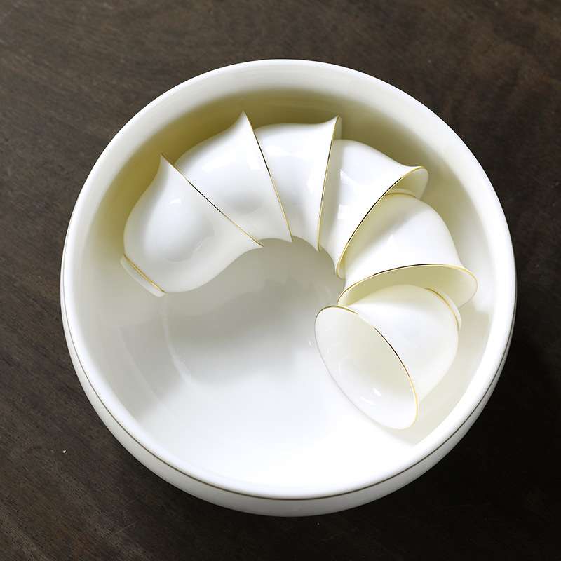 德化白瓷茶洗大号陶瓷羊脂玉瓷笔洗水盂茶具茶道配件洗茶杯的器皿