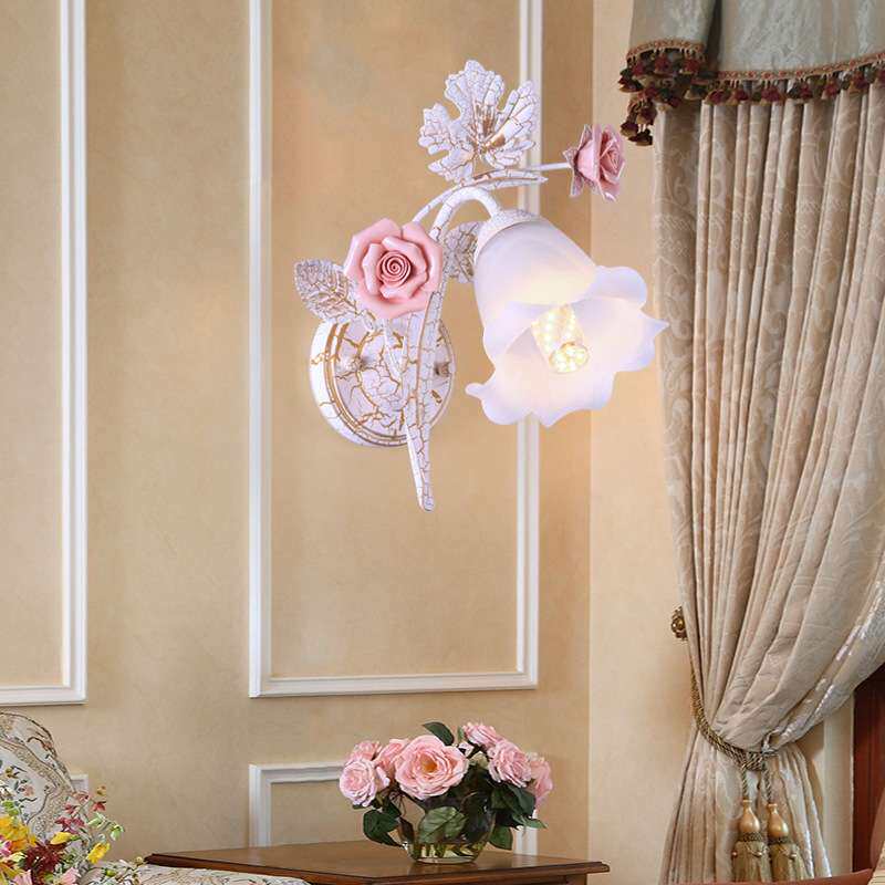 佳苑韩式田园壁灯铁艺床头灯花草镜前灯双头单头过道房间智能控制