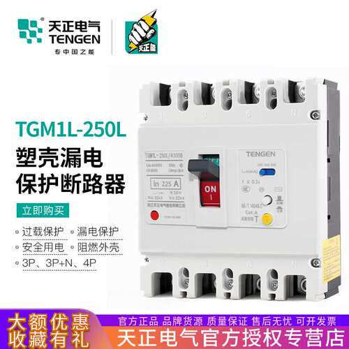 天正 TGM1L-250L/4300B 250A漏电保护空气开关塑壳断路器200A160A