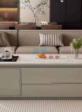 fLE灰色现代简约岩板茶几电视柜高挡轻奢方形储物柜大小