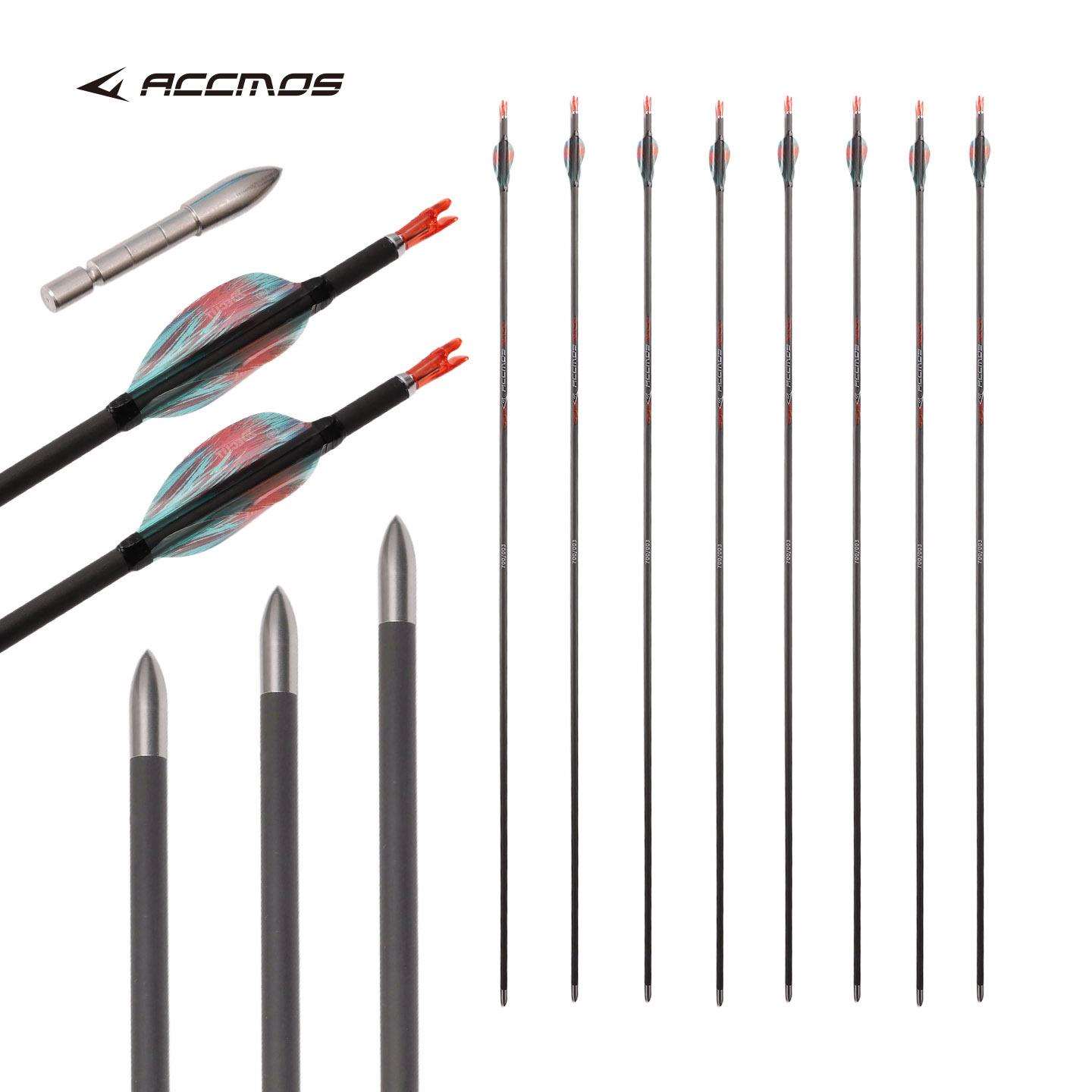 螺旋羽孔雀红ACC红标纯碳箭4.2内径成品箭多挠度反曲竞技射箭用品