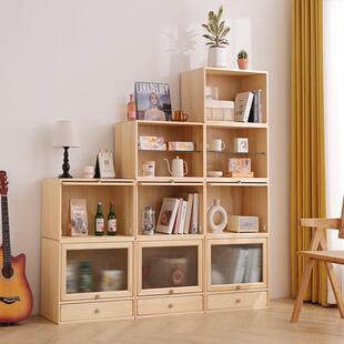 简约书柜实木客厅杂志玻璃门斗柜沙发旁展示柜收纳架儿童格子书柜