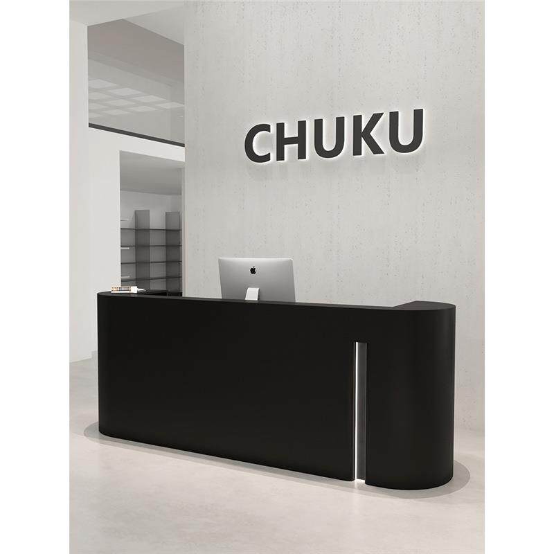 服装店收银台简约现代黑色柜子理发店烤漆吧台公司前台接待台柜台