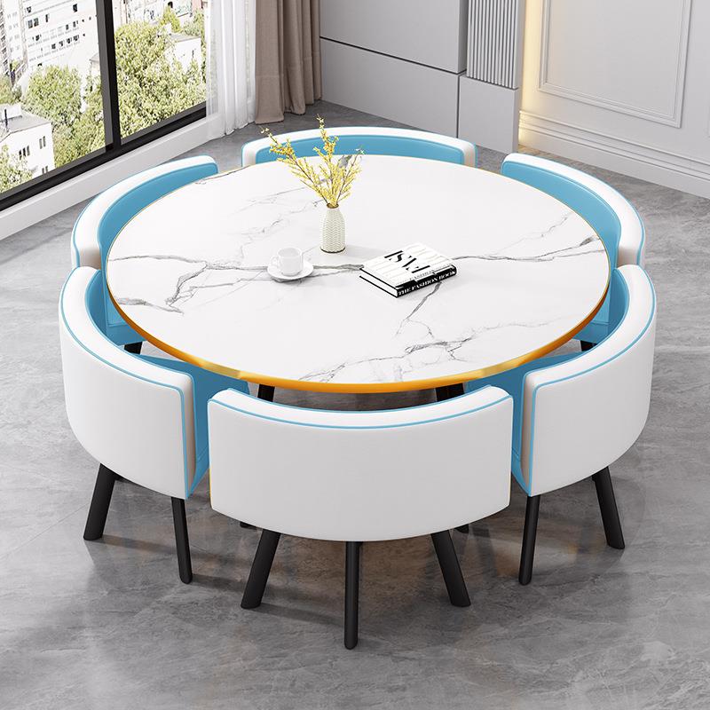 轻奢岩板餐桌办公休闲会客接待洽谈桌椅组合阳台桌子郁金香小圆桌