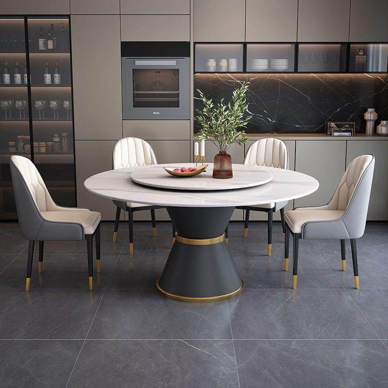 意式岩板餐桌椅组合现代简约吃饭桌子轻奢大理石家用圆形桌带转盘
