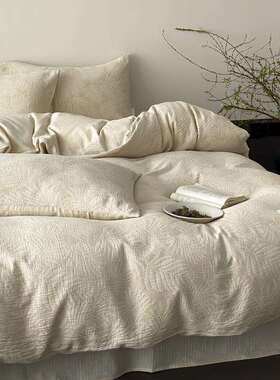 四季款A类棉麻复古亲肤提花四件套裸睡床单被套透气民宿床上用品4