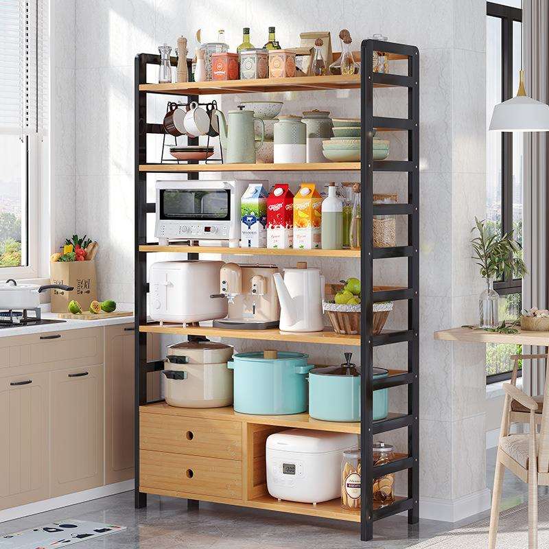 厨房落地多功能多层置物架带抽屉杂物架子微波炉架收纳架一件起批