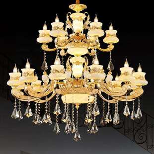 欧式全铜水晶大吊灯挑空楼中楼中空别墅农村自建房客厅楼梯间吊灯