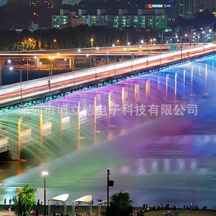 彩虹桥喷泉桥两侧音乐喷泉水幕水帘瀑布设计厂家户外水景灯光秀