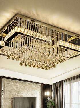 客厅灯2023新款水晶灯长方形大灯led吸顶灯简约现代大气家用灯具