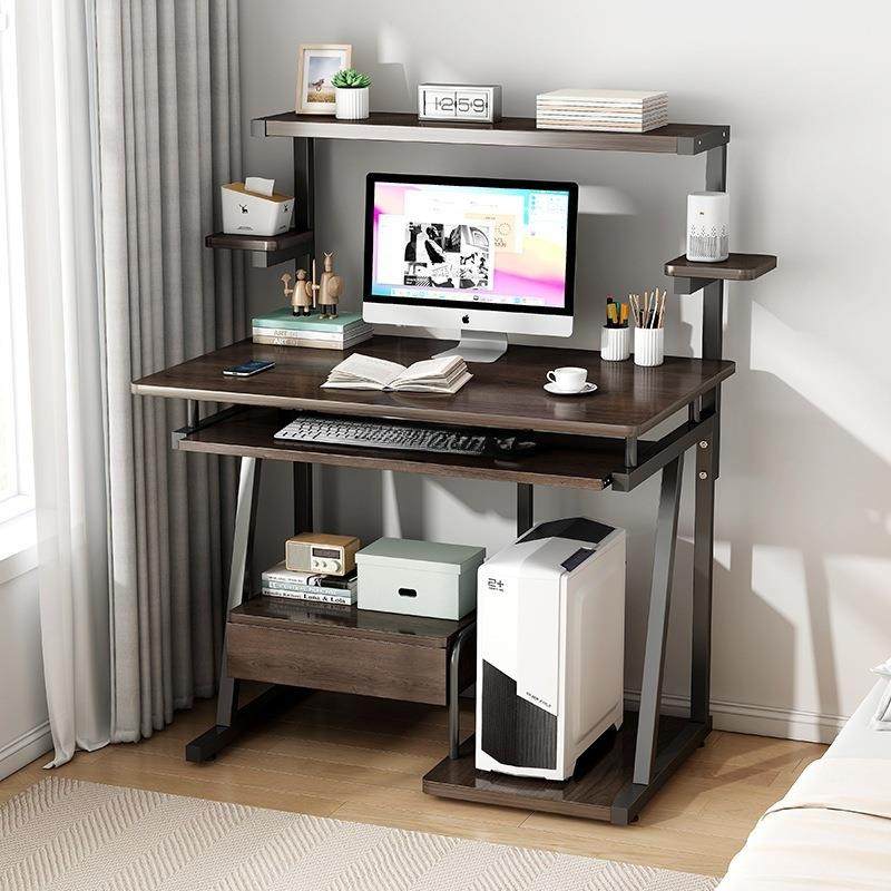 电脑桌书桌房间用卧室学习桌台式桌家用电竞桌带主机位书架一体桌