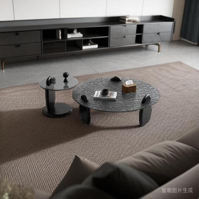 格伦雅意式极简水波纹茶几圆形小户型设计师款大小圆茶几组合搭配