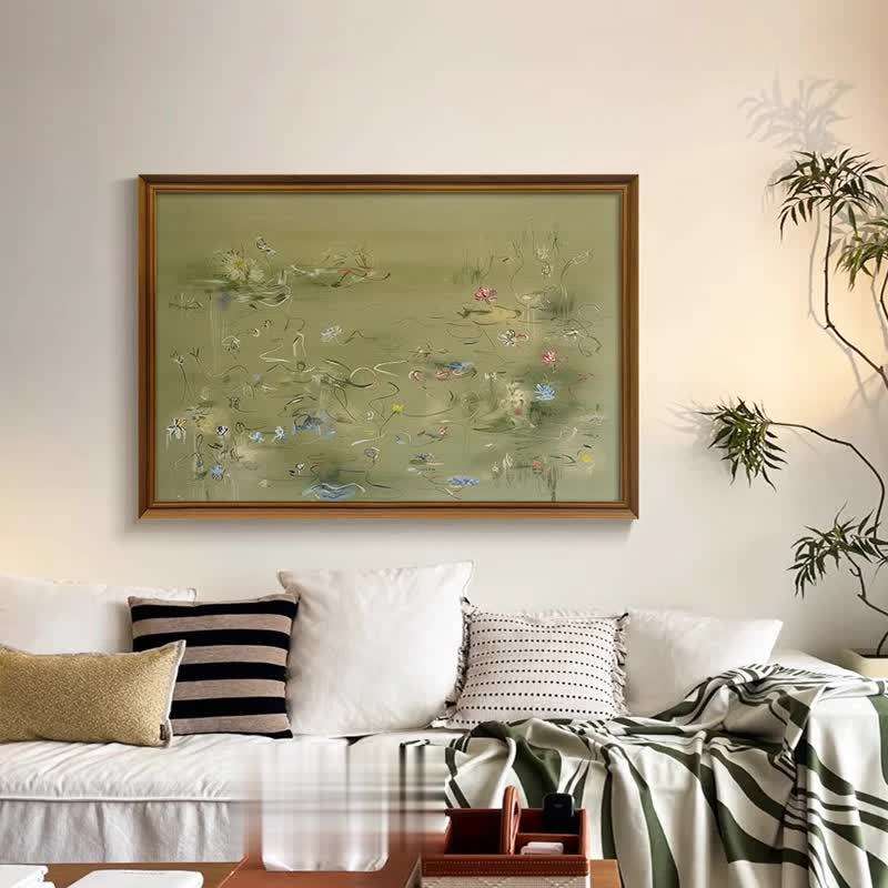 《逸彩》法式复古绿色客厅装饰画中古风卧室床头小众抽象艺术挂画