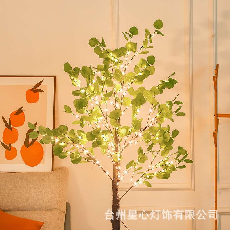 尤加利叶仿真树灯圣诞派对布置感恩节花环藤条景观发光树灯摆件