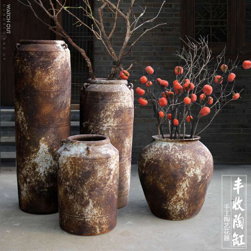 复古陶瓷花瓶客厅插花摆件现代简约大号落地花瓶别墅庭院花艺装饰