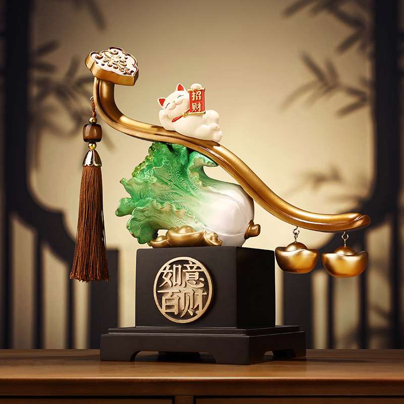 新中式如意百财招财猫摆件新店开业店铺前台客厅玄关办公室过节礼
