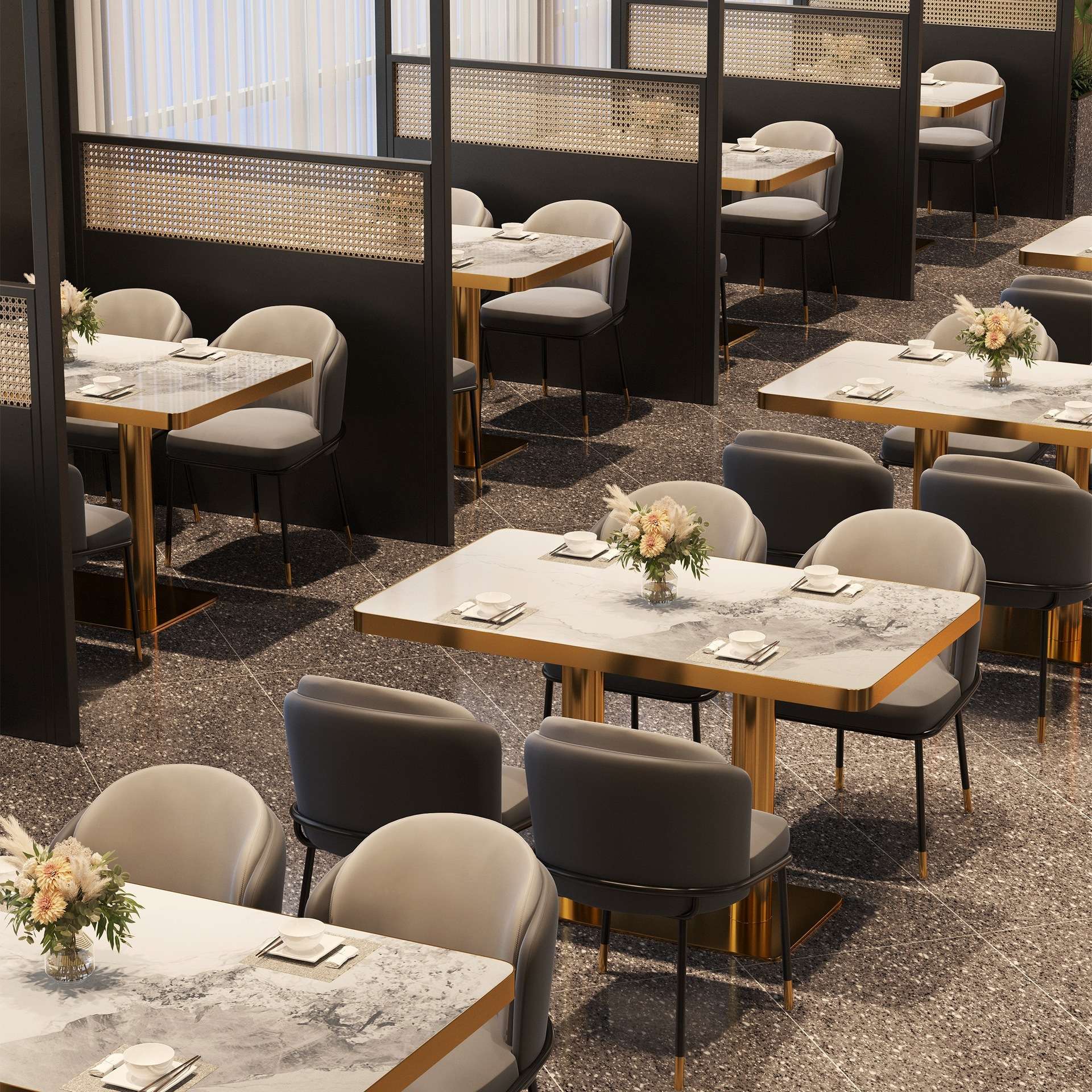 岩板商用餐桌自助餐厅面馆奶茶店桌椅大理石咖啡桌餐饮店卡座桌子