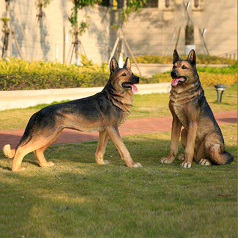 仿真狼狗摆件动物德牧犬斑点金毛玻璃钢雕塑宠物店庭院装饰工艺品