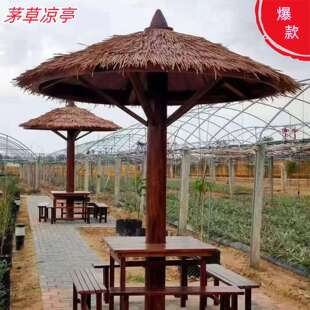 户外茅草凉亭防真茅草屋防水蘑菇伞公园花园室外田园真稻草