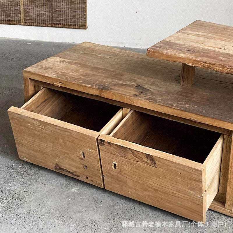 实木电视柜现代简约客厅多功能新中式家具老榆木储物地柜组合
