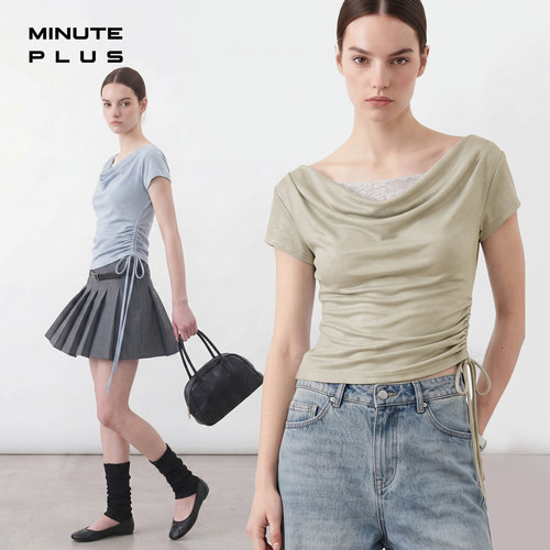 MinutePlus羊毛蕾丝荡领女士短袖