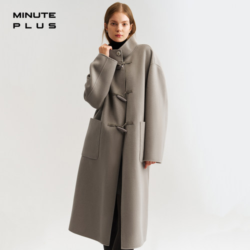 MinutePlus牛角扣立领毛呢大衣
