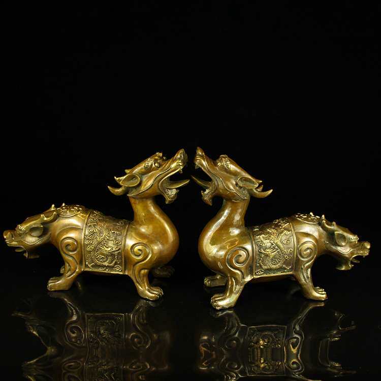 仿古双头兽摆件神兽家居门厅客厅玄关工艺品定桌面装饰做铜貔貅