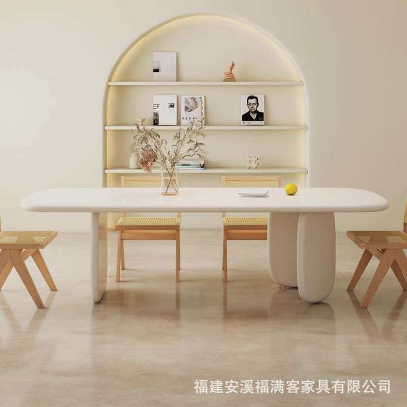 奶油风去客厅化大长书桌餐桌茶桌一体两用法式长条双人学习桌家用