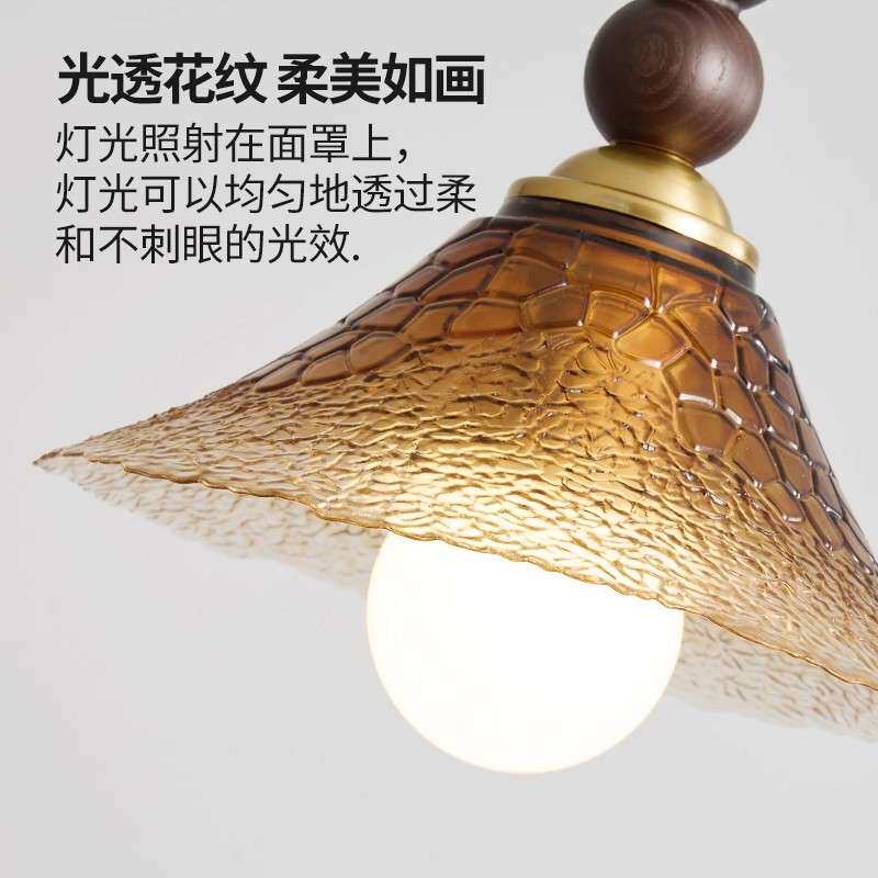 中古风卧室床头小吊灯美式复古玻璃罩吊灯过道玄关餐厅吧台吊灯