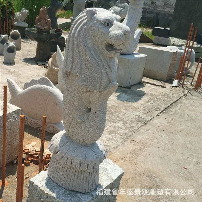 惠安厂家石雕喷水鱼尾狮动物 狮子头鱼尾身喷水景观雕塑户外喷泉