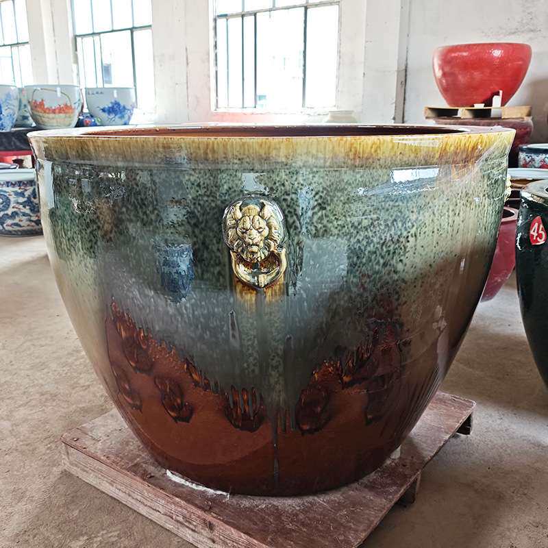 陶瓷窑变花釉狮耳庭院种树大缸仿古老式水缸养荷花睡莲家用阳台