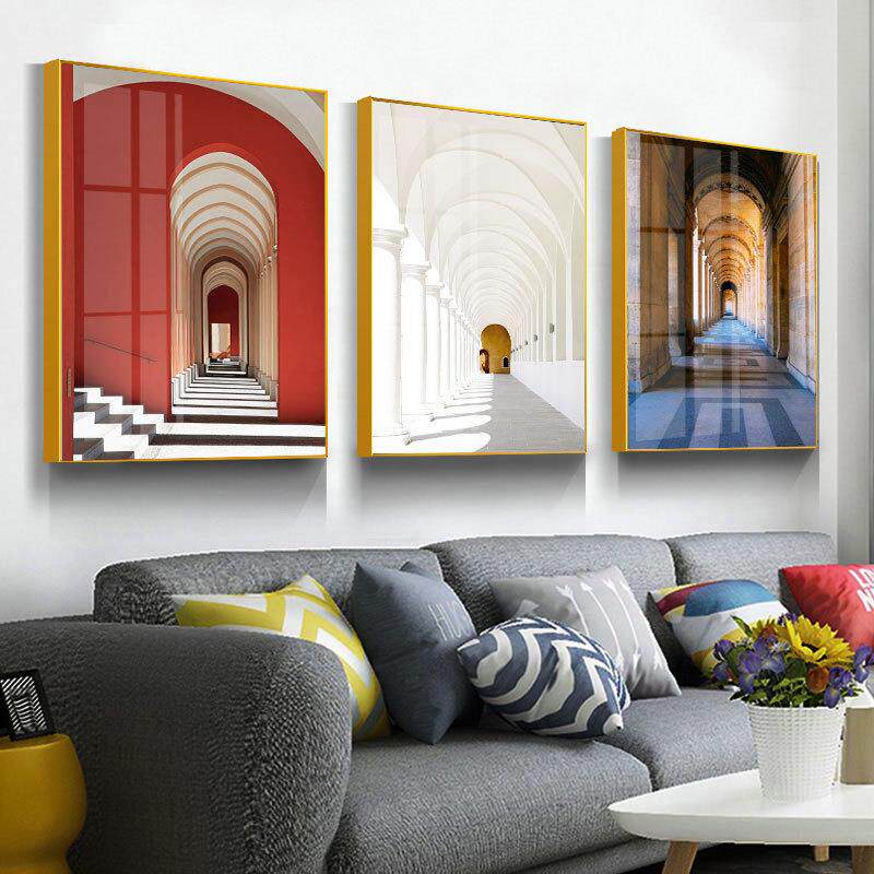 罗马教堂建筑装饰画玄关廊道挂画后现代墙面壁画走廊过道单幅墙画