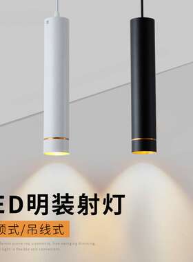 led明装吊线餐厅前台吧台聚光长筒圆柱吊灯单头天花灯简约吊线灯
