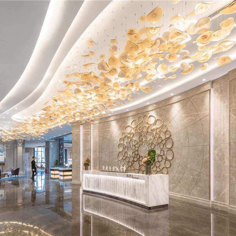创意酒店大堂工程灯售楼部沙盘大厅异形荷叶玻璃吊灯大型商场非标