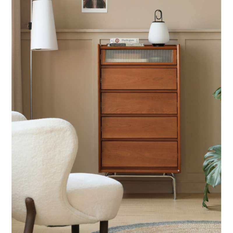 北欧实木复古五斗柜现代简约卧室收纳抽屉柜客厅电视柜旁中古边柜