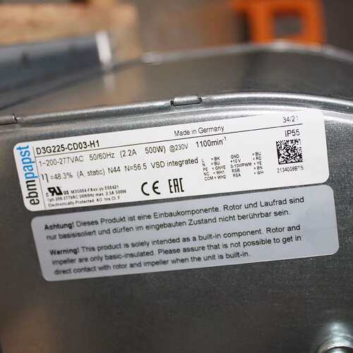 德国进口ebmpapst D3G225-CD03-H1 230V 2.2A EC散热鼓风机