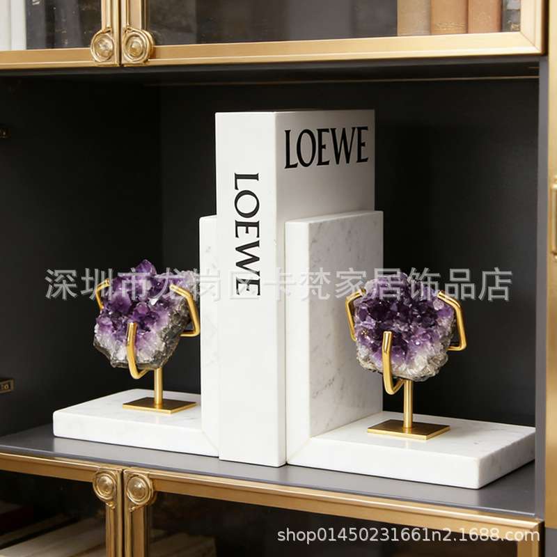美式简约样板间客厅玄关柜书柜酒柜装饰品设计师软装书档书靠摆件